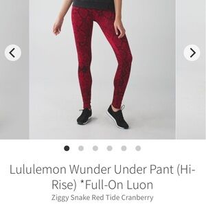 lululemon athletica Ziggy snake Red tide full on luon Wunder under HR legging 2